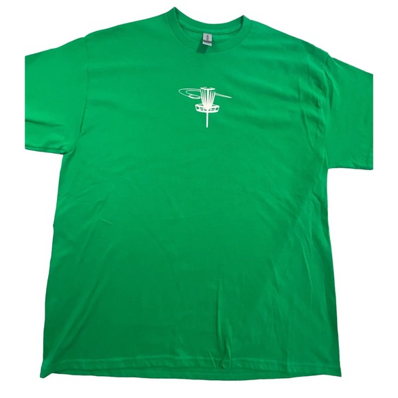 Disc Golf Shirt BASKET TREE SCENE Disc Golfer XL Graphic T-Shirt Gildan GREEN - Picture 2 of 8